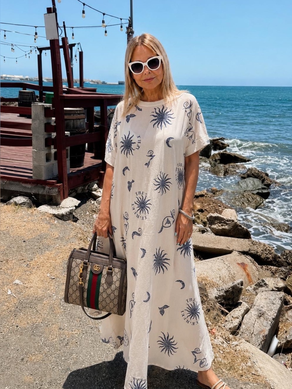 Anthropologie Celadine Cream Sun & Moon Print Maxi Dress